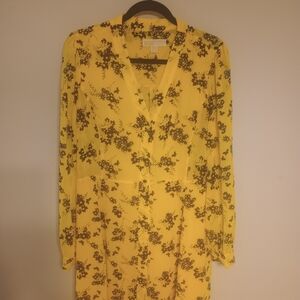 Michael Kors Yellow Floral Long Sleeve Dress